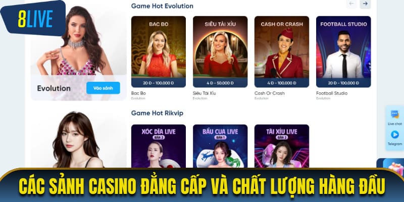 Các sảnh casino đẳng cấp và chất lượng hàng đầu