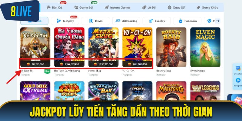 Jackpot lũy tiến có mức thưởng tăng dần