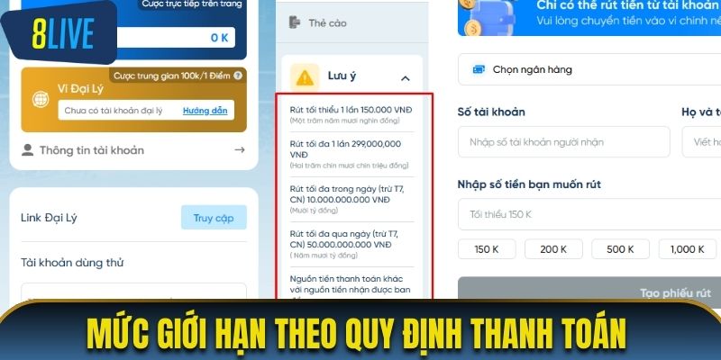 Mức giới hạn theo quy định thanh toán tại hệ thống