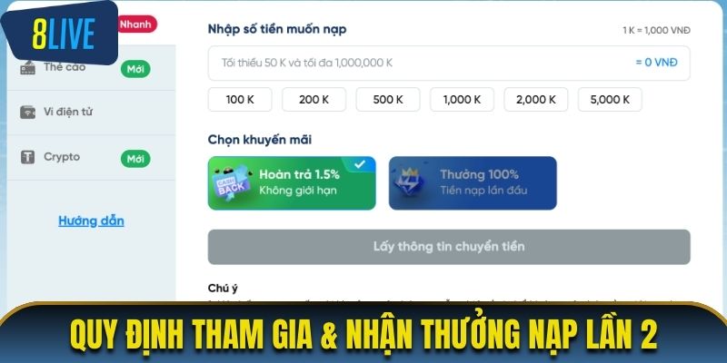 Quy định tham gia & nhận thưởng nạp lần 2